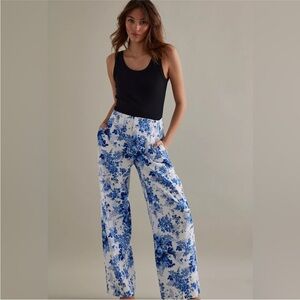 Maeve Blue and White Floral Wide Leg Pants